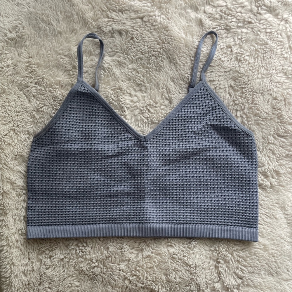 Bozzolo Blue/gray waffle cropped tank top - v-neck